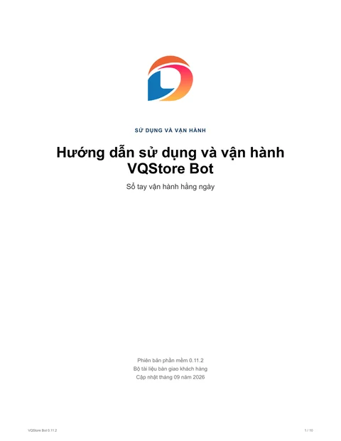 Bìa hướng dẫn sử dụng và vận hành VQStore Bot