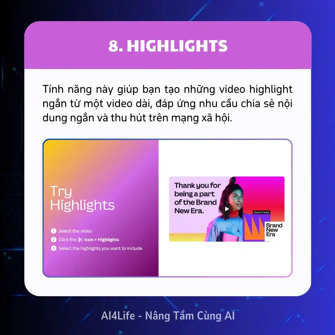 Tính năng này giúp bạn tạo những video highlight ngắn từ một video dài, đáp ứng nhu cầu chia sẻ nội dung ngắn và thu hút trên mạng xã hội.